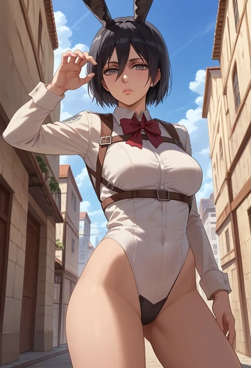 shingeki_no_kyojin,mikasa_ackerman,bunny girl  - AI generated anime art