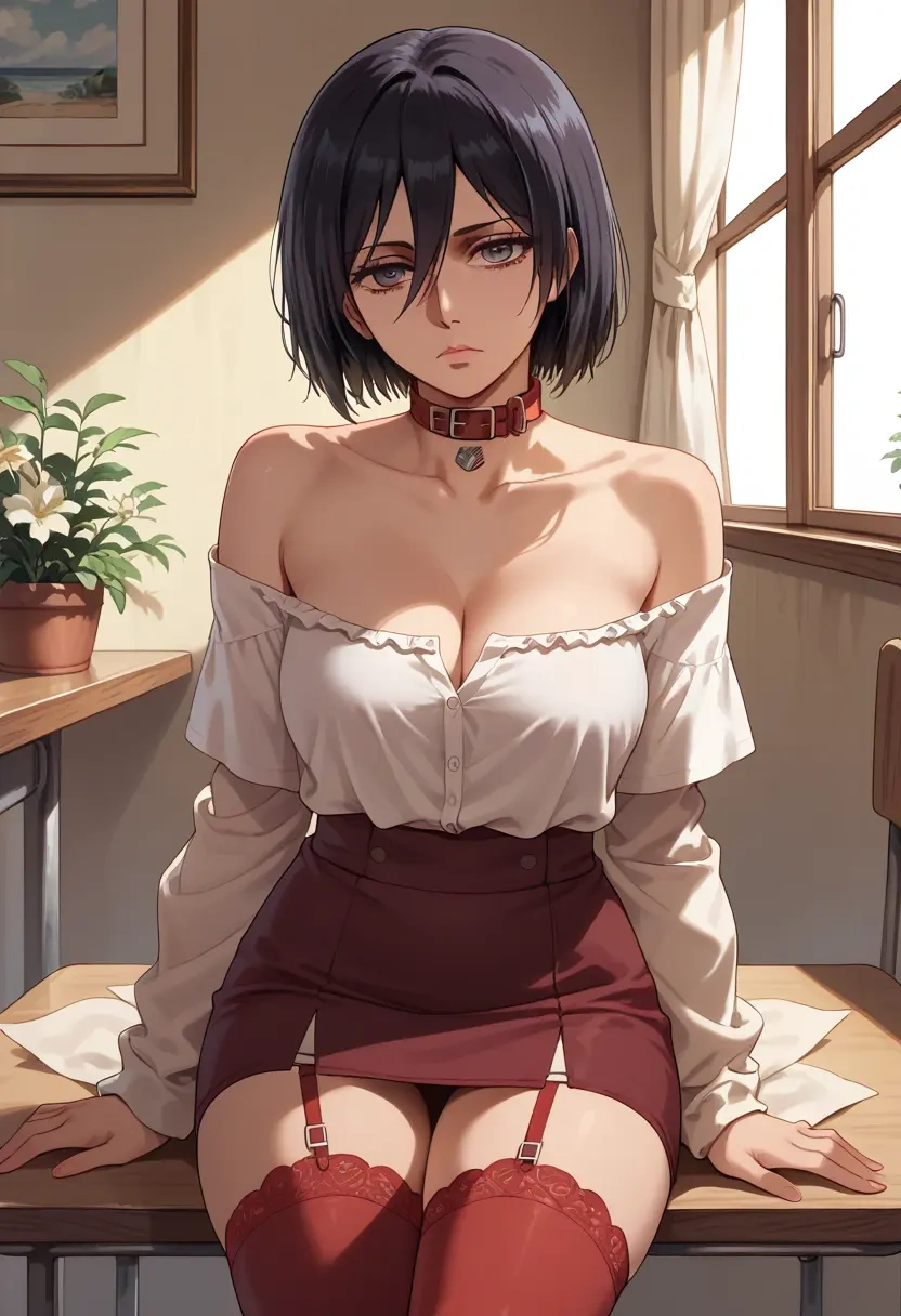 shingeki_no_kyojin,mikasa_ackerman,collar,oversized,Thigh garters  - 