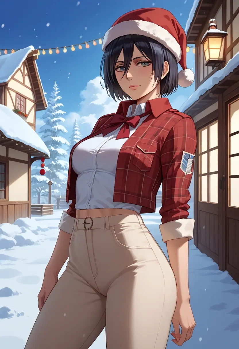 shingeki_no_kyojin,mikasa_ackerman,Christmas,plaid trousers  - 