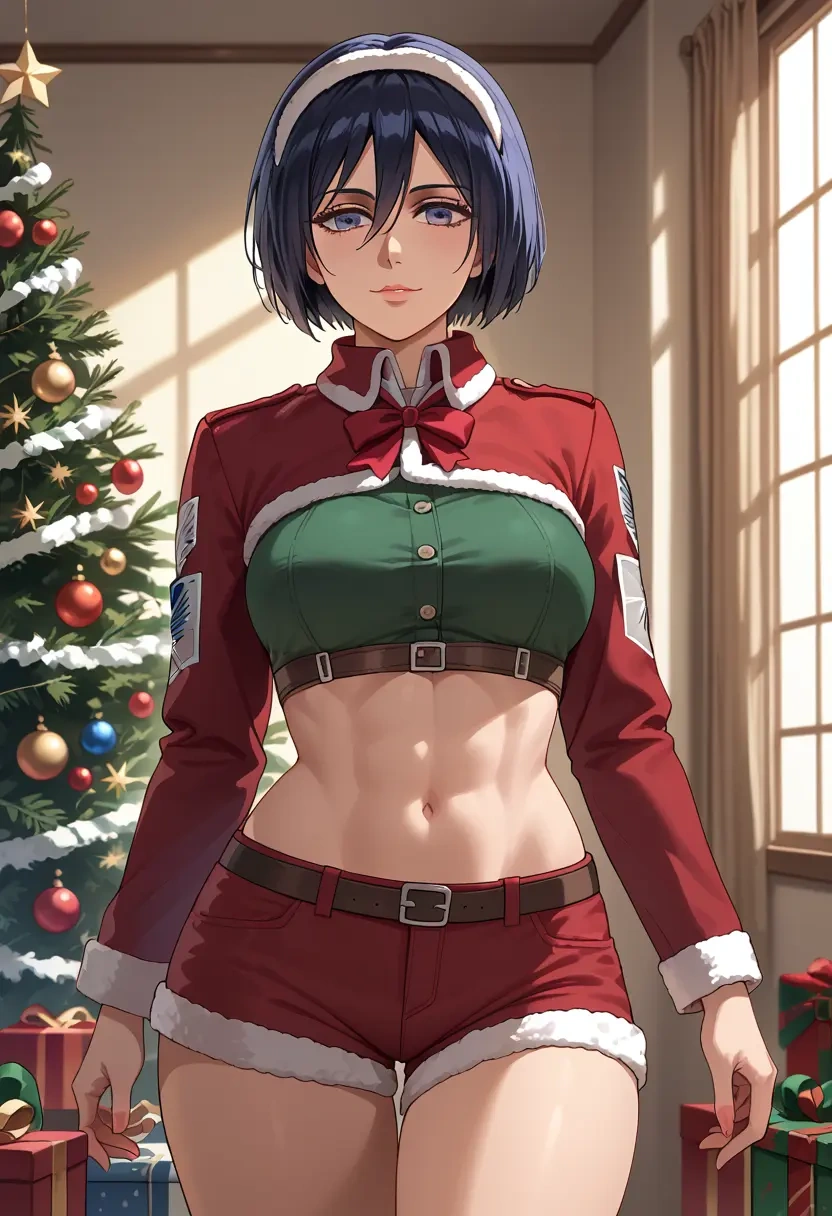 shingeki_no_kyojin,mikasa_ackerman,Christmas,red velvet shorts  - 