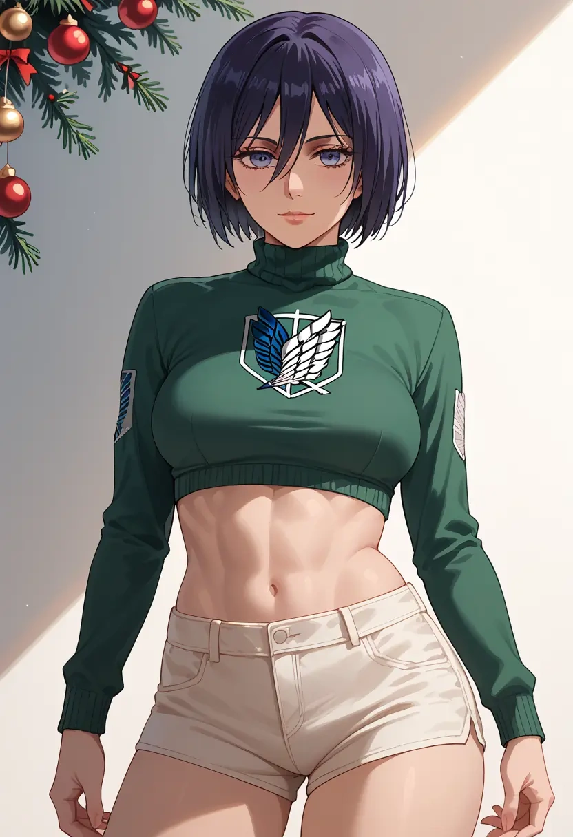 shingeki_no_kyojin,mikasa_ackerman,Christmas,red velvet shorts  - 