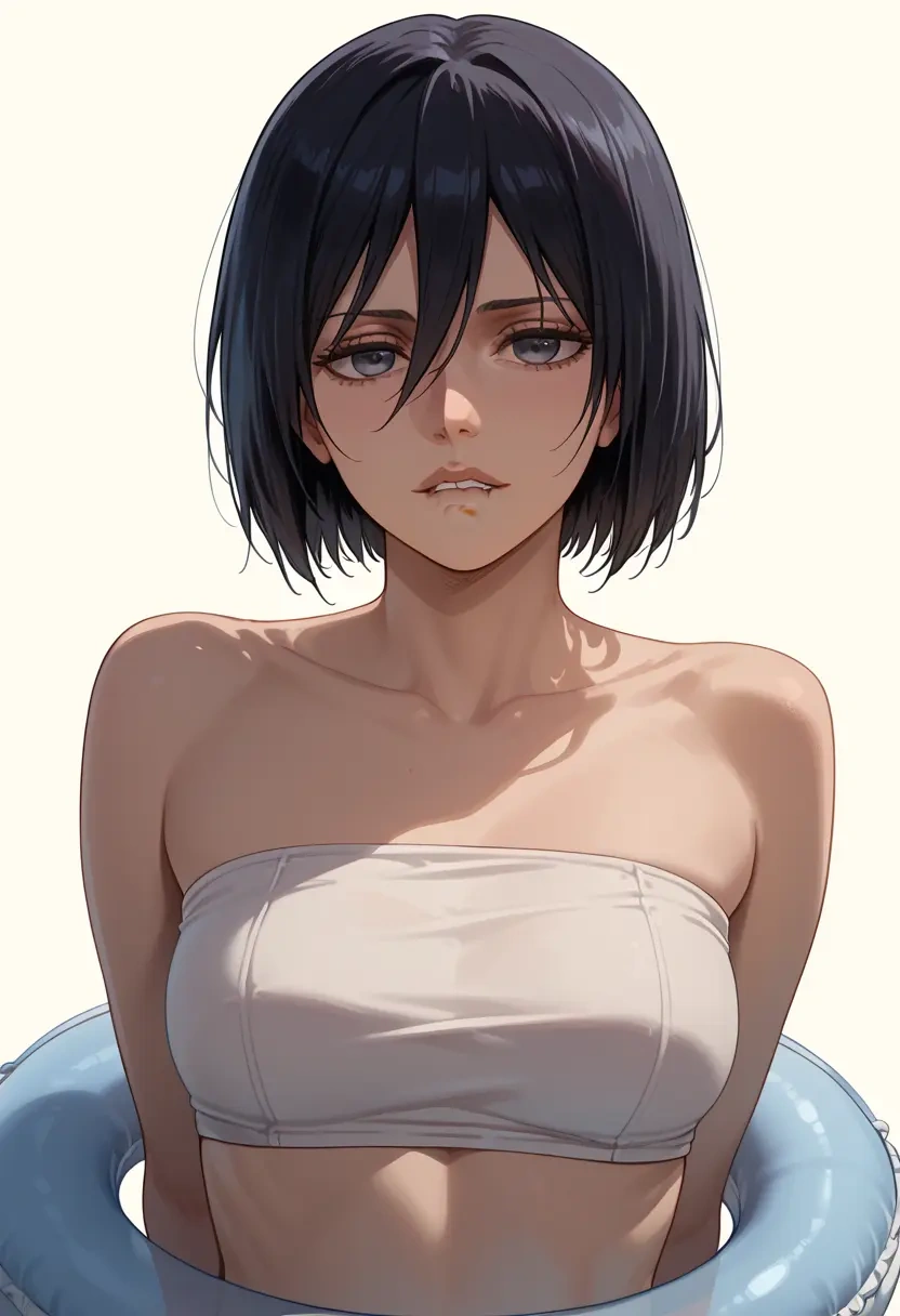 shingeki_no_kyojin,mikasa_ackerman,tube top,jogger shorts  - 