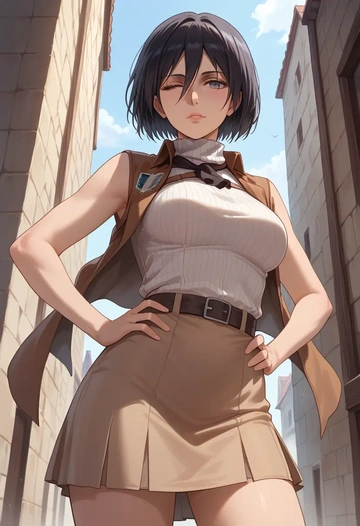 shingeki_no_kyojin,mikasa_ackerman,turtleneck,knit,maxi skirt  - AI generated anime art