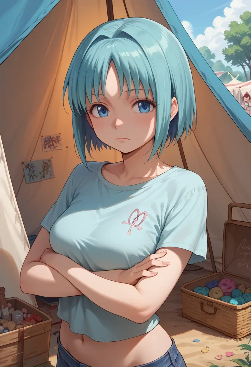 mahou_shoujo_madoka_magica,miki_sayaka,crop graffiti tee,dolphin shorts  - 