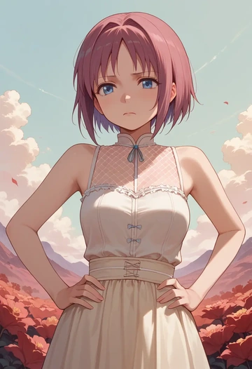 mahou_shoujo_madoka_magica,miki_sayaka,sleeveless top,bike shorts  - AI generated anime art