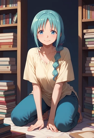 mahou_shoujo_madoka_magica,miki_sayaka,tie-dye shirt,dolphin shorts  - AI generated anime art