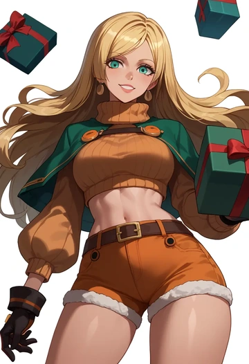 guilty_gear,millia_rage,Christmas,red velvet shorts,turtleneck sweater  - AI generated anime art