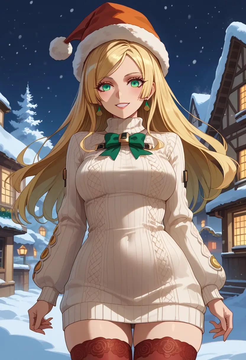 guilty_gear,millia_rage,Christmas,sweater dress,stockings  - 