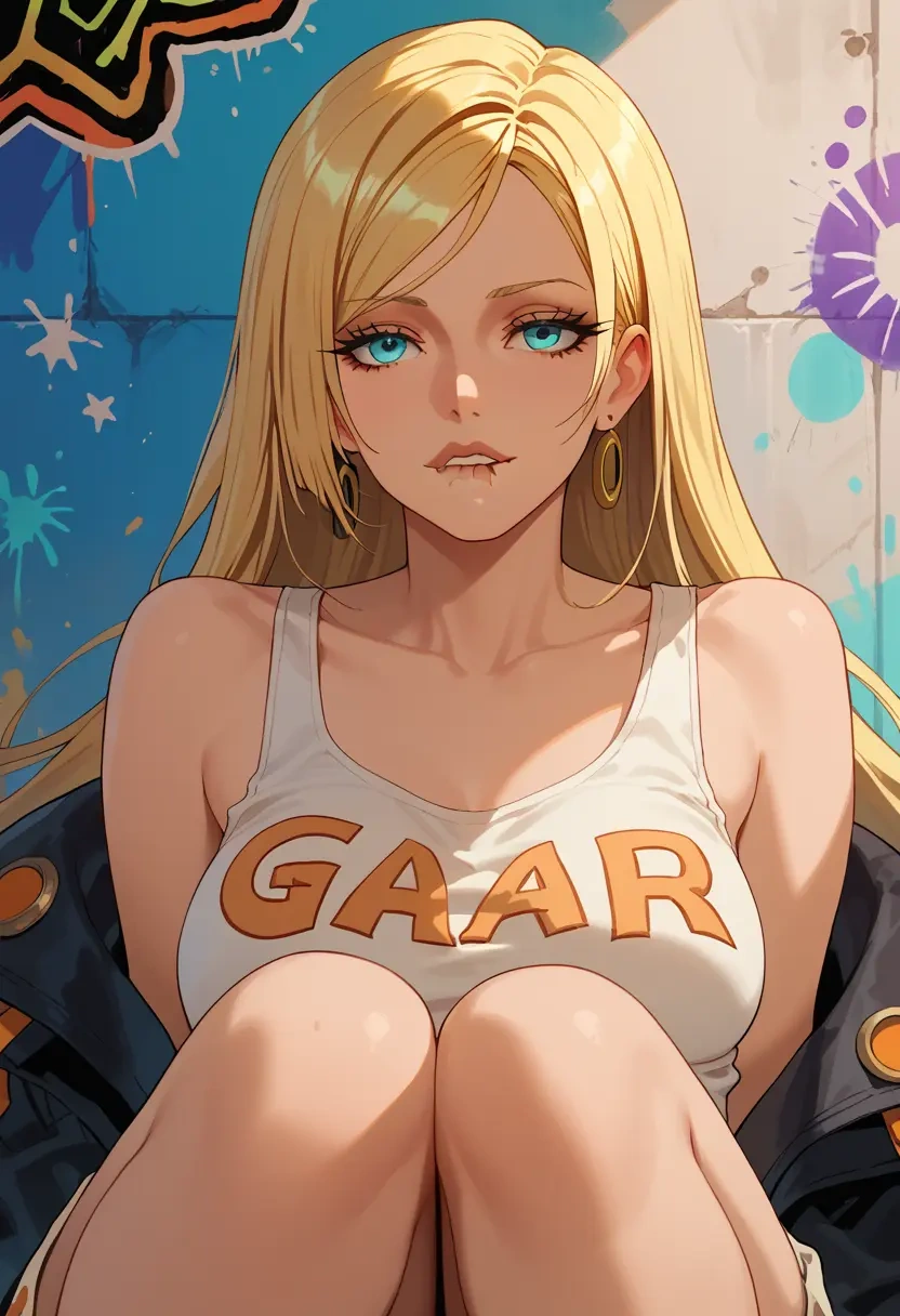 guilty_gear,millia_rage,abstract graffiti tank,dolphin shorts  - 