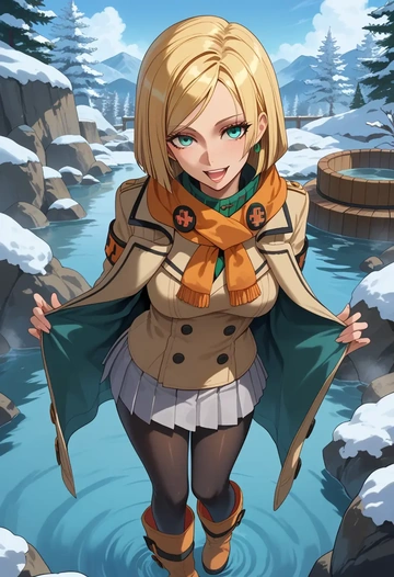 guilty_gear,millia_rage,winter,student uniform,puffer coat  - AI generated anime art