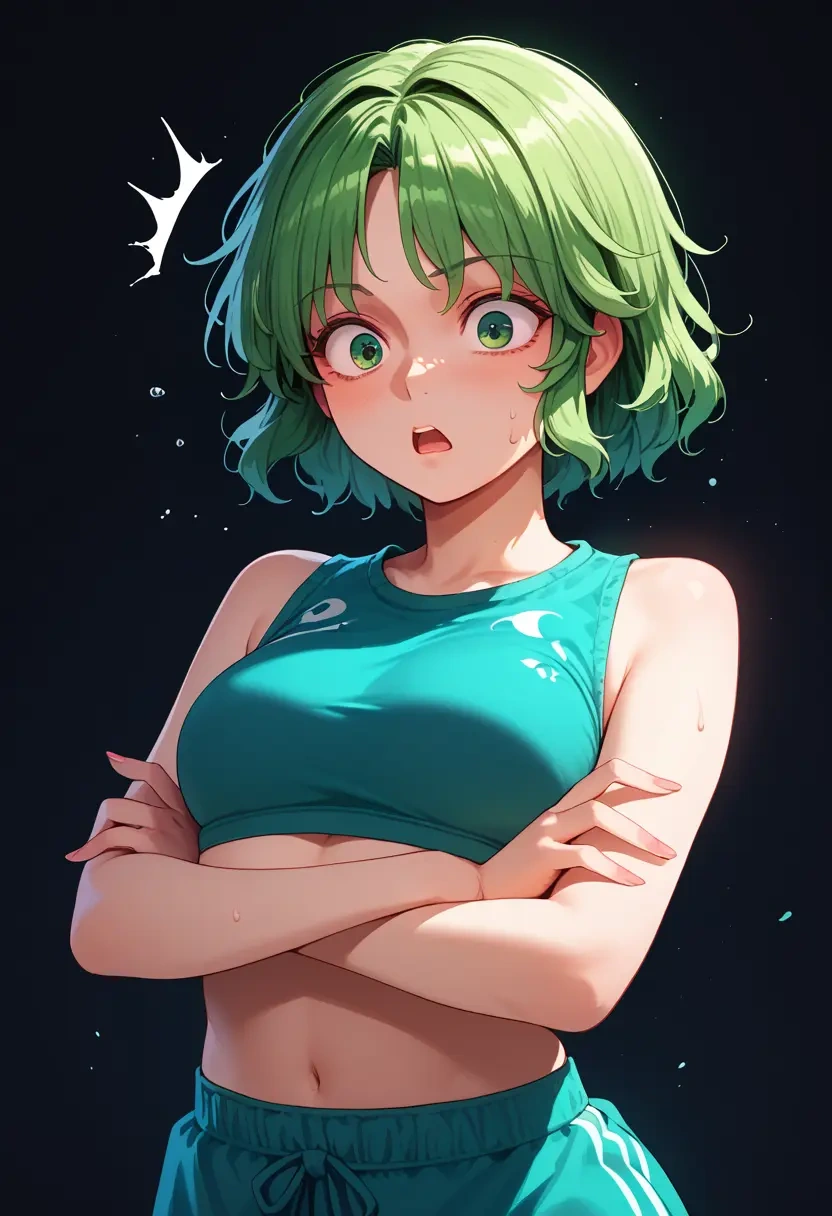 touhou,mima_(touhou),sports crop,high-waisted shorts  - 