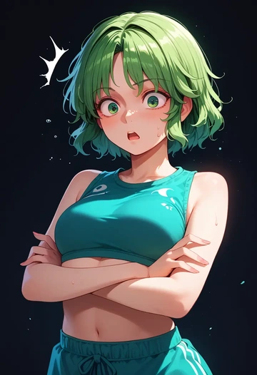 touhou,mima_(touhou),sports crop,high-waisted shorts  - AI generated anime art