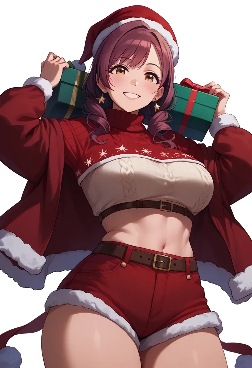 idolmaster,mimura_kanako,Christmas,red velvet shorts,turtleneck sweater  - 