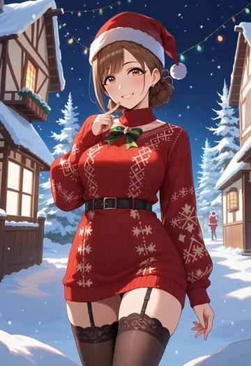 idolmaster,mimura_kanako,sweater,stockings,Thigh garters  - AI generated anime art