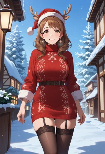 idolmaster,mimura_kanako,sweater,stockings,Thigh garters  - AI generated anime art