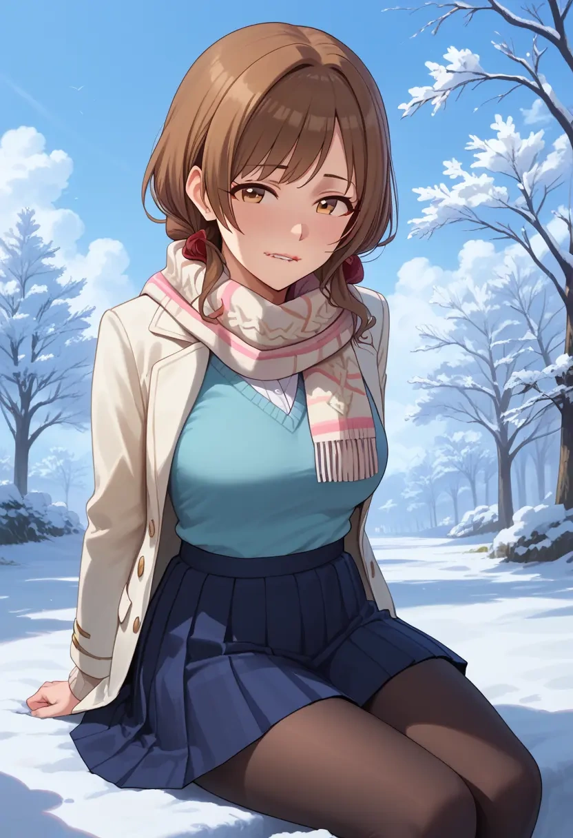 idolmaster,mimura_kanako,winter,student uniform,puffer jacket  - 