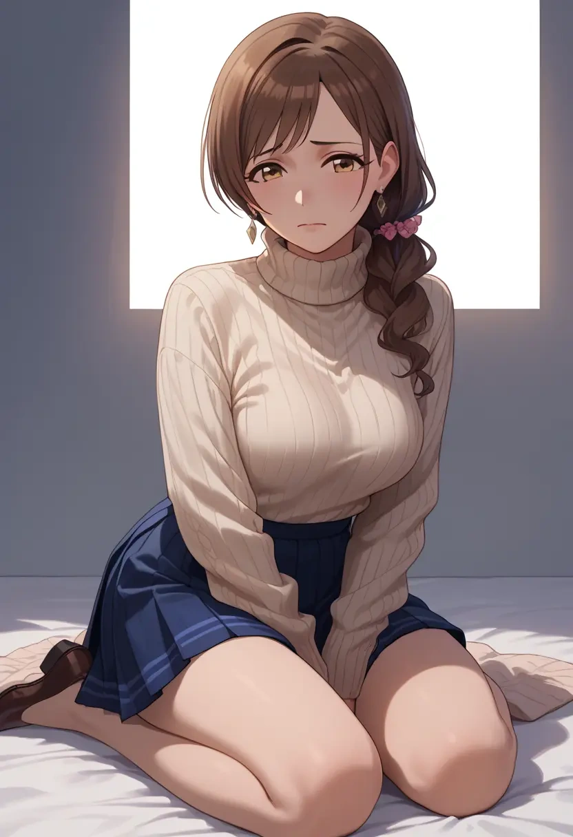 idolmaster,mimura_kanako,skirt,pleated,turtleneck sweater  - 