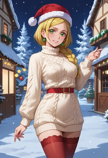 precure,minamino_kanade,Christmas,sweater dress,stockings  - AI generated anime art