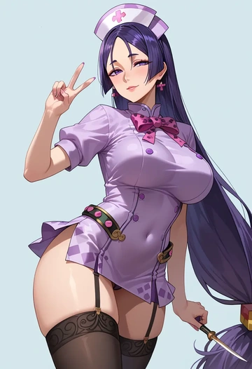 fate_(series),minamoto_no_raikou_(fate),nurse pantyhose,mini skirt, sexy  - AI generated anime art