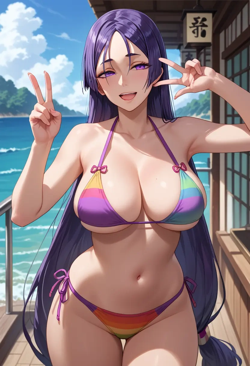 fate_(series),minamoto_no_raikou_(fate),bikini,rainbow-colored,sexy  - 