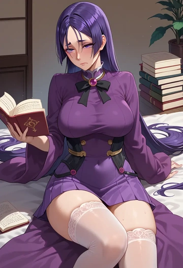 fate_(series),minamoto_no_raikou_(fate),mini skirt, stockings  - AI generated anime art