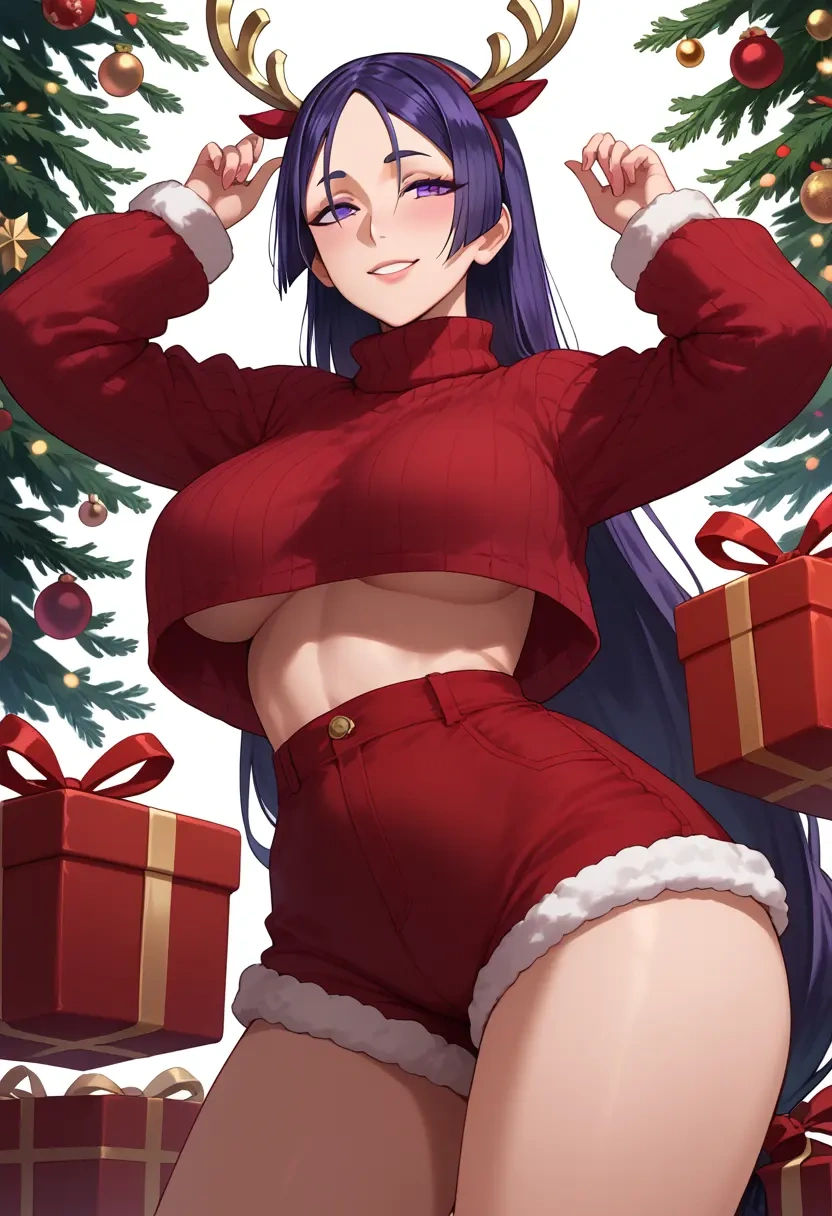 fate_(series),minamoto_no_raikou_(fate),Christmas,red velvet shorts,turtleneck sweater  - 