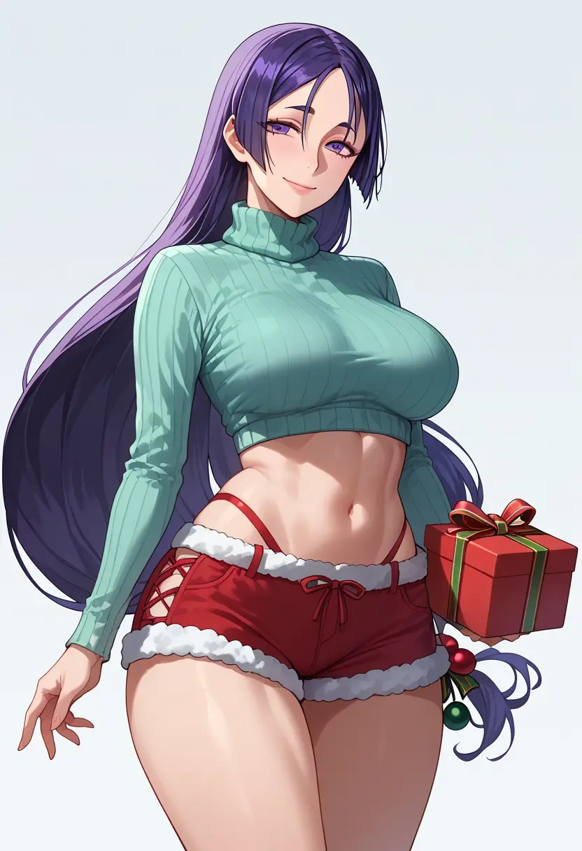 fate_(series),minamoto_no_raikou_(swimsuit_lancer)_(fate),Christmas,red velvet shorts,turtleneck sweater  - 