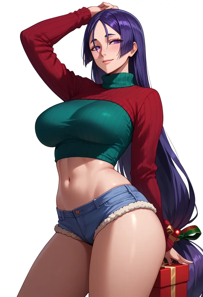 fate_(series),minamoto_no_raikou_(swimsuit_lancer)_(fate),Christmas,red velvet shorts,turtleneck sweater  - 