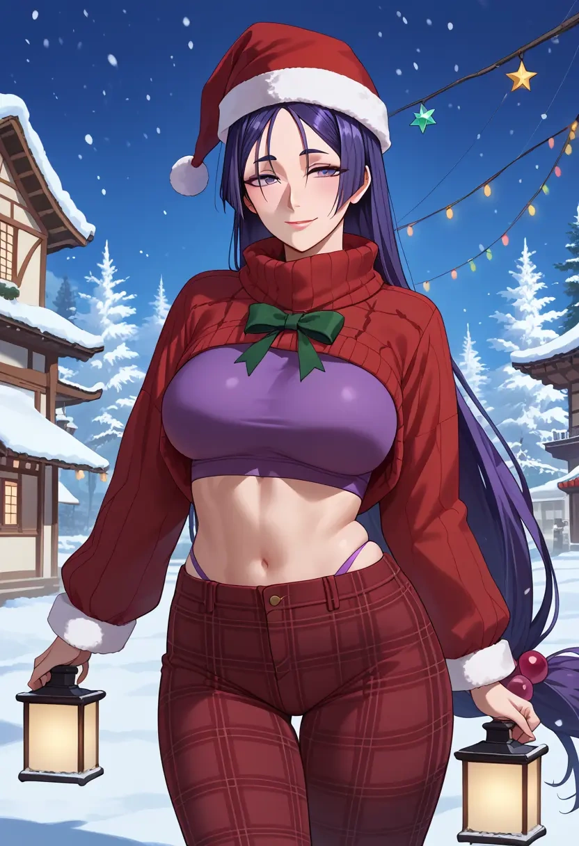 fate_(series),minamoto_no_raikou_(swimsuit_lancer)_(fate),Christmas,plaid trousers  - 