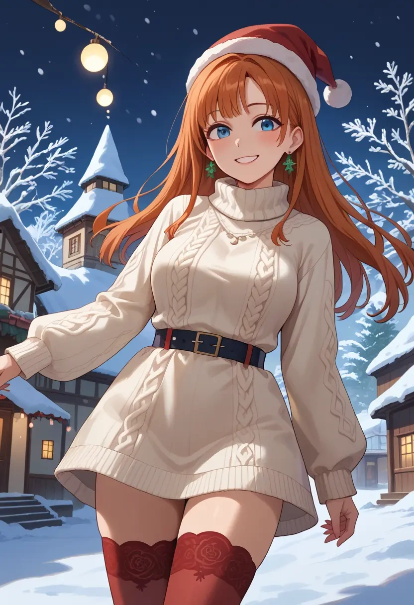 zombie_land_saga,minamoto_sakura,Christmas,sweater dress,stockings  - 