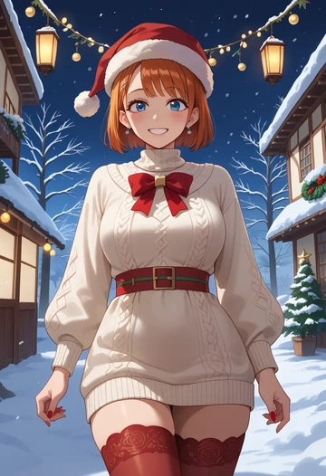 zombie_land_saga,minamoto_sakura,Christmas,sweater dress,stockings  - AI generated anime art