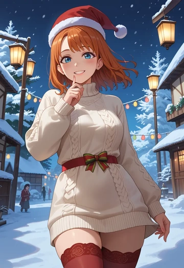 zombie_land_saga,minamoto_sakura,Christmas,sweater dress,stockings  - AI generated anime art