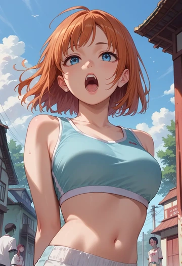 zombie_land_saga,minamoto_sakura,sports crop,high-waisted shorts  - AI generated anime art