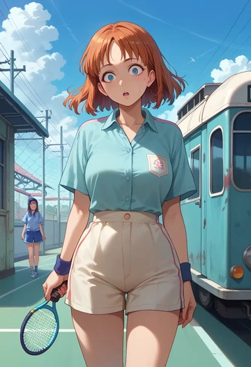 zombie_land_saga,minamoto_sakura,tennis polo,skort  - AI generated anime art