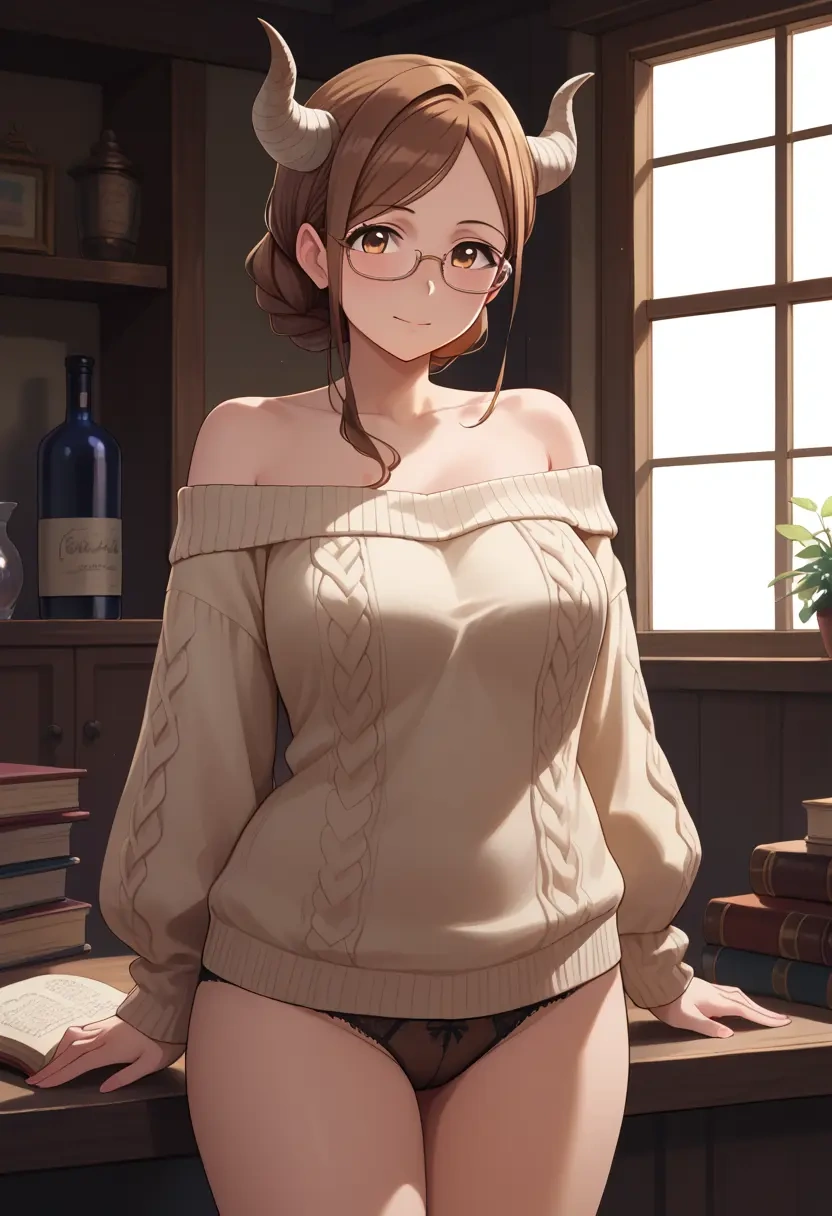 idolmaster,minase_iori,sweater,panties,off-shoulder,glasses,sexy  - 