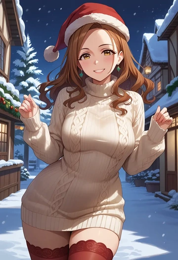 idolmaster,minase_iori,Christmas,sweater dress,stockings  - AI generated anime art