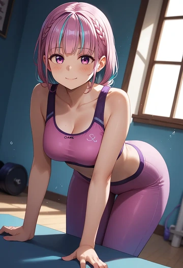 hololive,minato_aqua_(1st_costume),yoga shorts, bra  - AI generated anime art