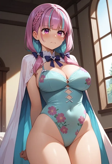 hololive,minato_aqua_(1st_costume),swimsuit,floral print  - AI generated anime art