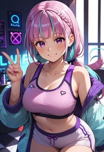 hololive,minato_aqua_(1st_costume),sports bra,wide-leg joggers  - AI generated anime art