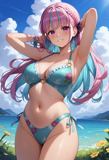 hololive,minato_aqua_(5th_costume),swimsuit,floral print  - AI generated anime art