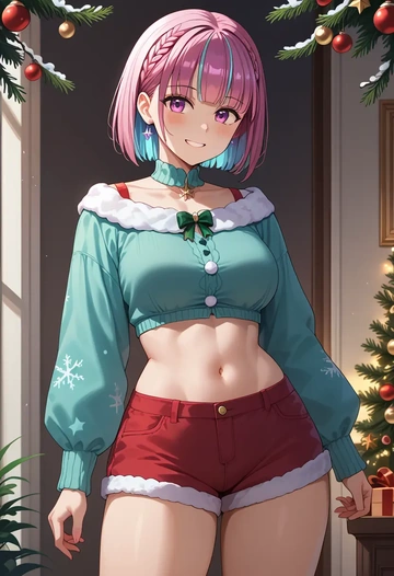 hololive,minato_aqua_(5th_costume),Christmas,red velvet shorts  - AI generated anime art