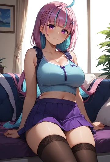 hololive,minato_aqua,mini skirt,stockings  - AI generated anime art