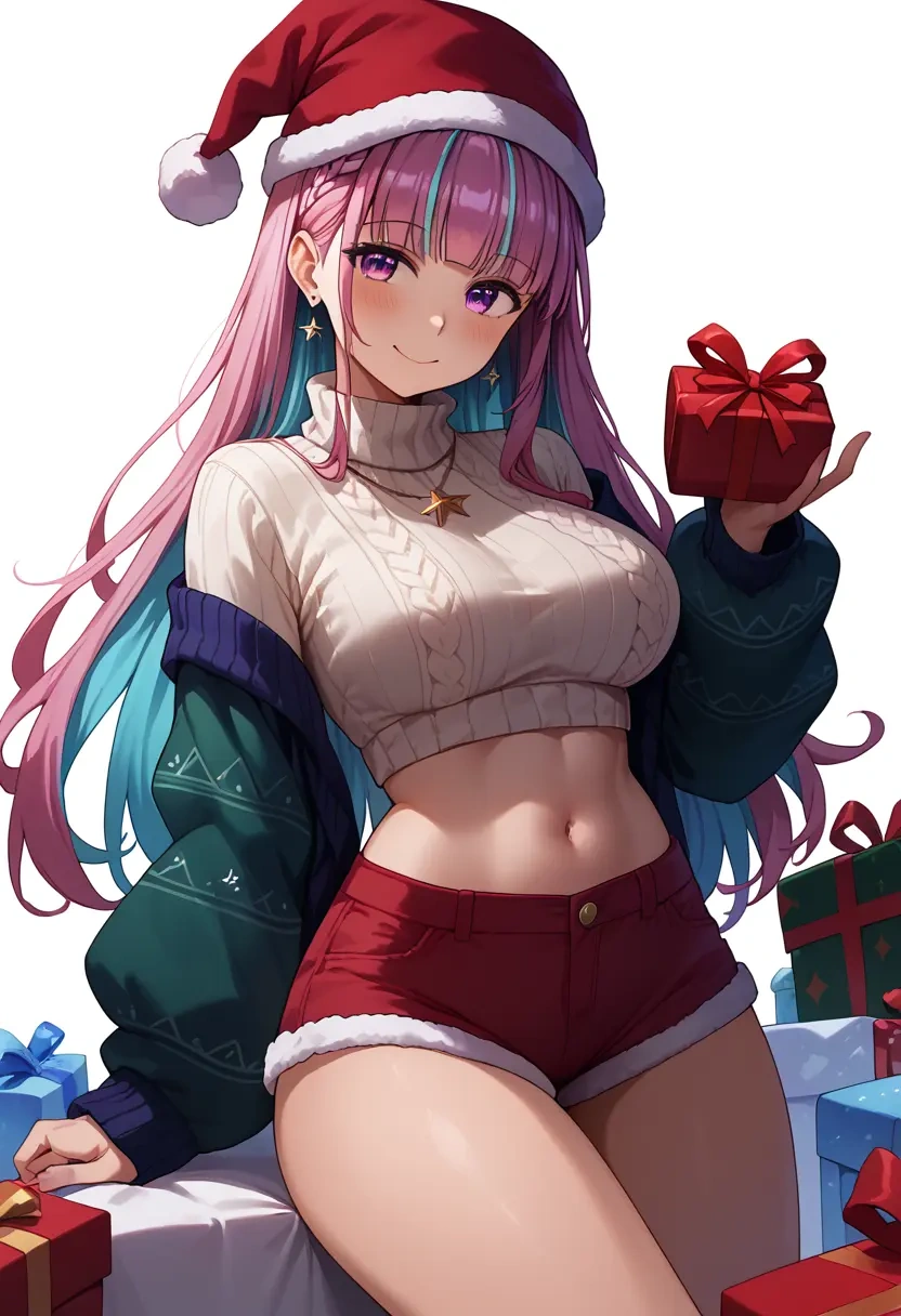 hololive,minato_aqua,Christmas,red velvet shorts,turtleneck sweater  - 