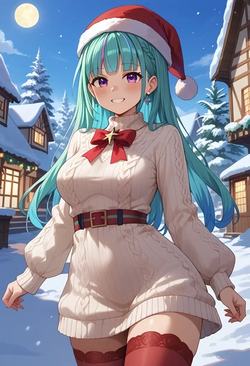 hololive,minato_aqua,Christmas,sweater dress,stockings  - AI generated anime art