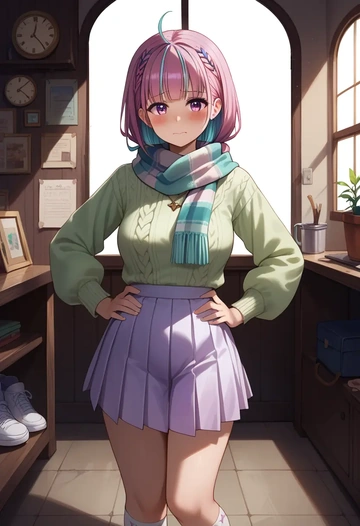 hololive,minato_aqua,spring,student uniform,knit sweater  - AI generated anime art