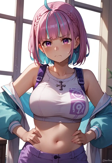 hololive,minato_aqua,crop top,athletic shorts  - AI generated anime art