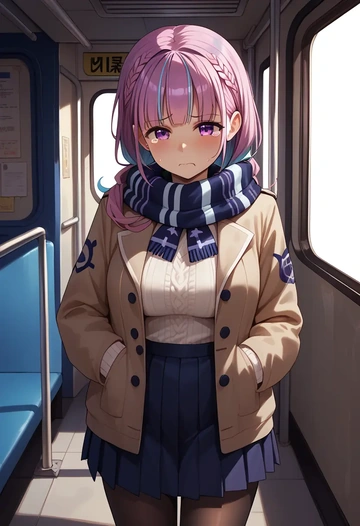 hololive,minato_aqua,winter,student uniform,puffer coat  - AI generated anime art