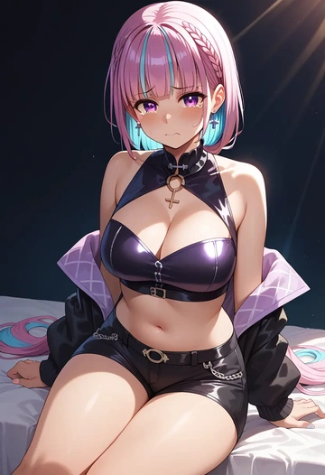 hololive,minato_aqua,leather,shorts,crop top  - AI generated anime art