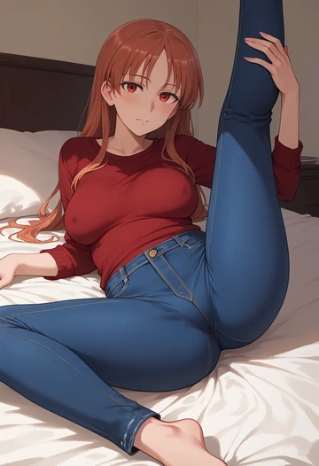 world_witches_series,minna-dietlinde_wilcke,jeans shorts,spread legs,one leg up,sexy  - AI generated anime art