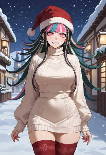 danganronpa_(series),mioda_ibuki,Christmas,sweater dress,stockings  - AI generated anime art